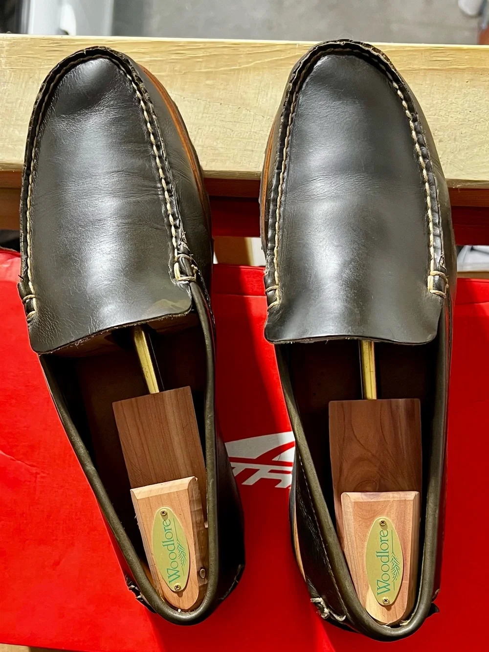 Rancourt Hand-made Olive Leather Men's Loafers US12 - Like New - Made in USA